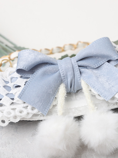 Easy-match Cute Alice Light Blue Bowknot Sweet Lolita Pearl White Small Square Bag