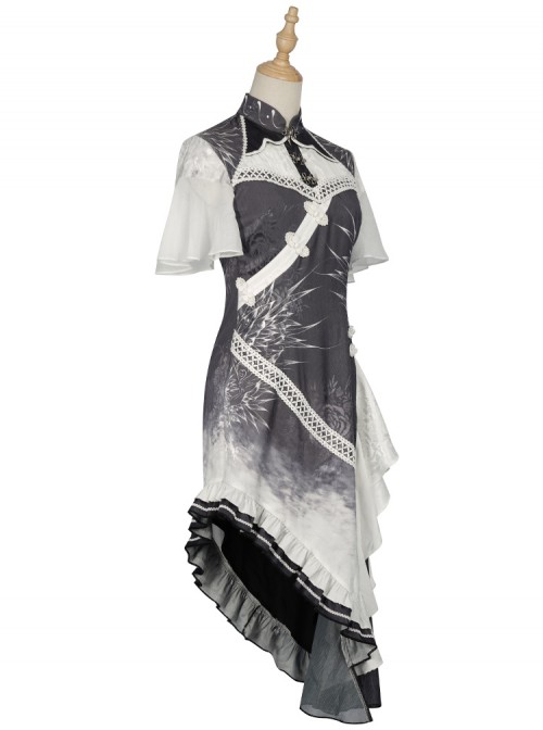 Solitary Crane Cries Series OP Chinese Style Cheongsam Elegant Light Classic Lolita Short Sleeve Dress