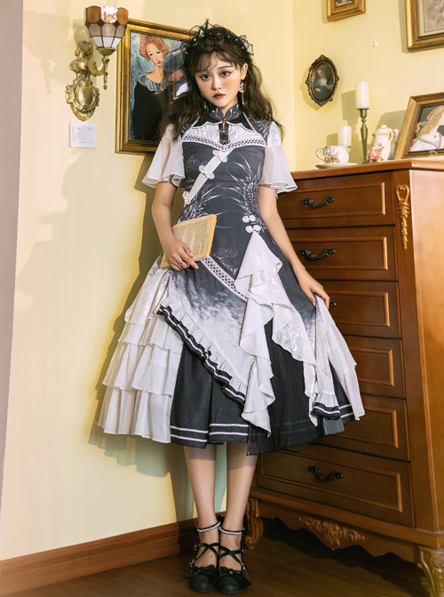 Solitary Crane Cries Series SK Chinese Style Elegant Light Classic Lolita Long Skirt