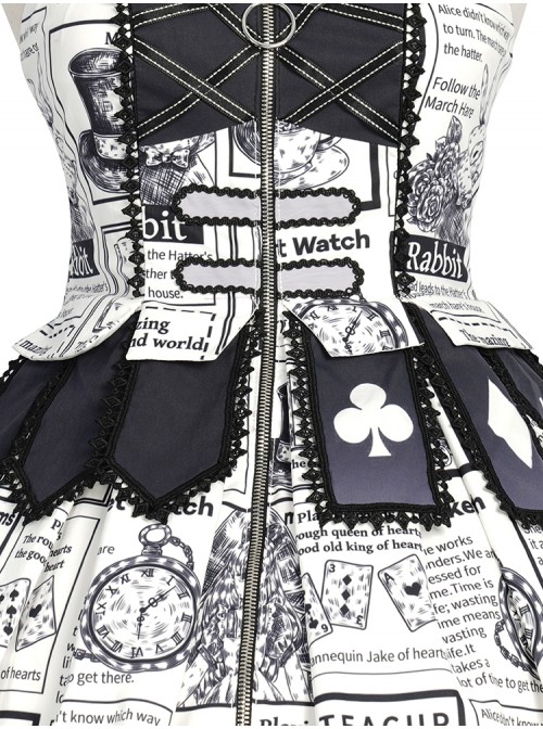 Black White Alice Series JSK Retro Splicing Punk Lolita Sling Dress