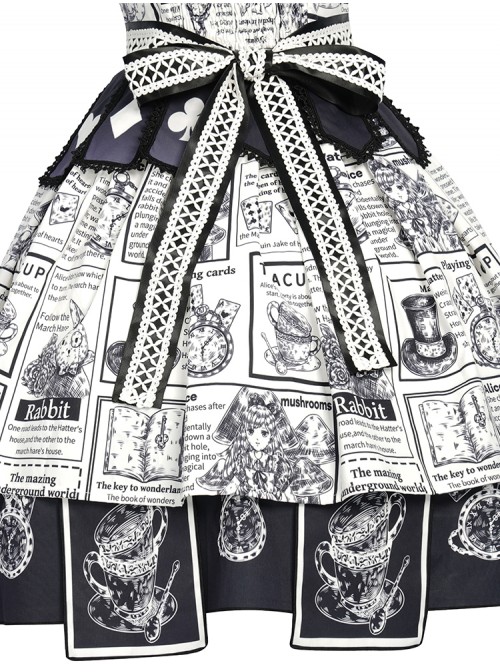 Black White Alice Series JSK Retro Splicing Punk Lolita Sling Dress