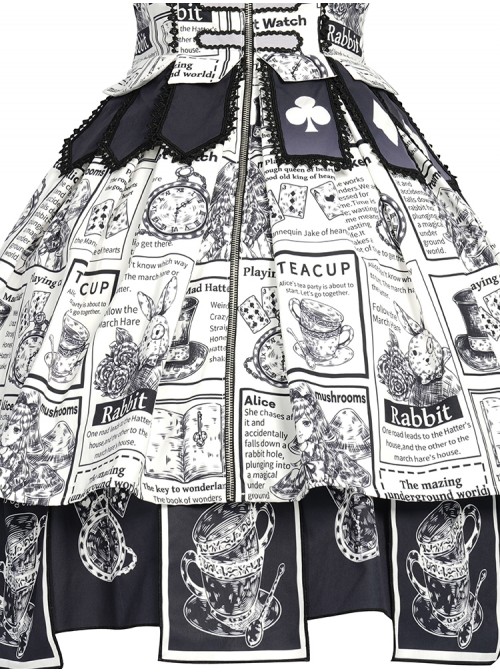 Black White Alice Series JSK Retro Splicing Punk Lolita Sling Dress