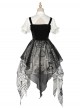 Black White Alice Series OP Retro Splicing Irregular Hem Punk Lolita Short Sleeve Dress