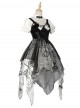 Black White Alice Series OP Retro Splicing Irregular Hem Punk Lolita Short Sleeve Dress