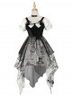 Black White Alice Series OP Retro Splicing Irregular Hem Punk Lolita Short Sleeve Dress