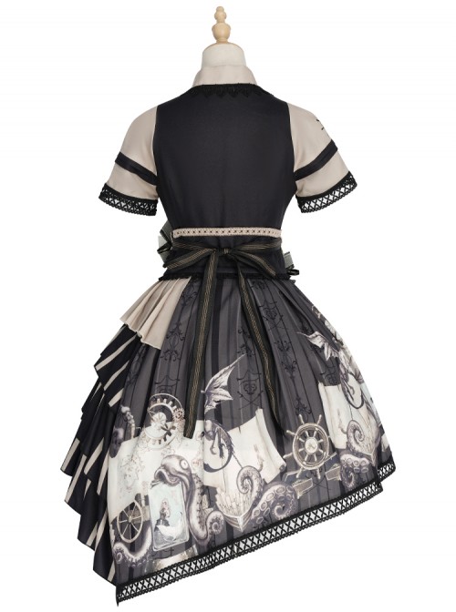 Pirate Boat Series OP Retro Irregular Big Hem Punk Lolita Short Sleeve Dress