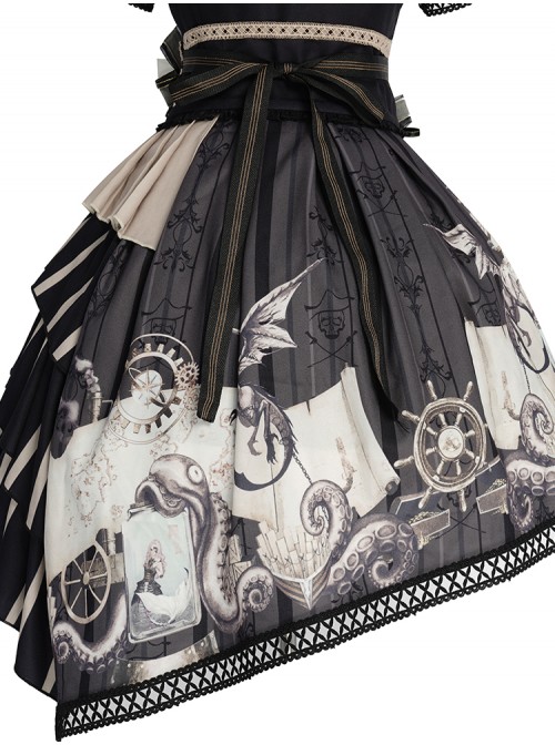 Pirate Boat Series OP Retro Irregular Big Hem Punk Lolita Short Sleeve Dress