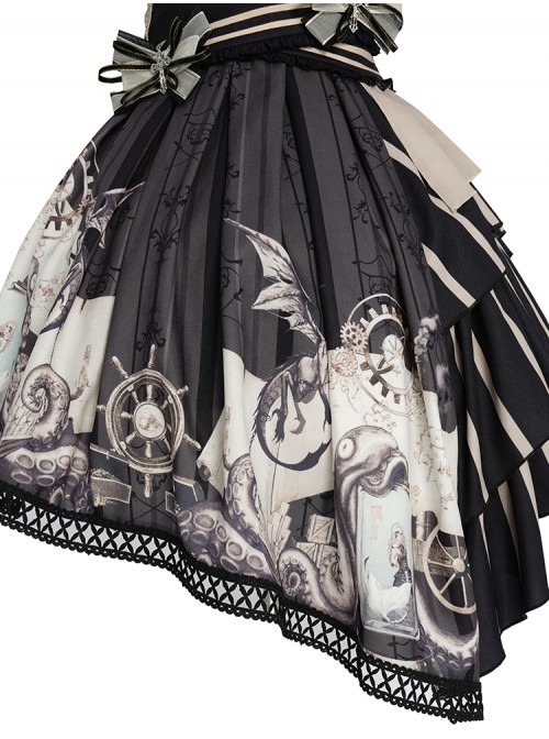 Pirate Boat Series OP Retro Irregular Big Hem Punk Lolita Short Sleeve Dress