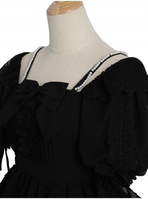 Sicily Series OP Three-section Hem Vintage Elegant Black Chiffon Classic Lolita Short Sleeve Dress