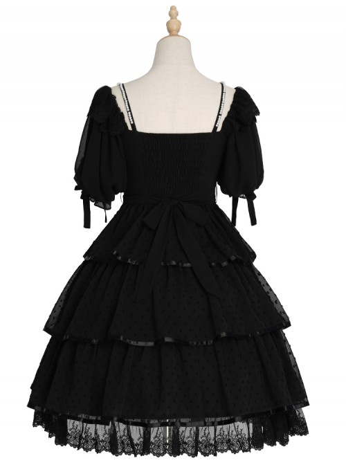 Sicily Series OP Three-section Hem Vintage Elegant Black Chiffon Classic Lolita Short Sleeve Dress