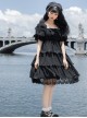 Sicily Series OP Three-section Hem Vintage Elegant Black Chiffon Classic Lolita Short Sleeve Dress