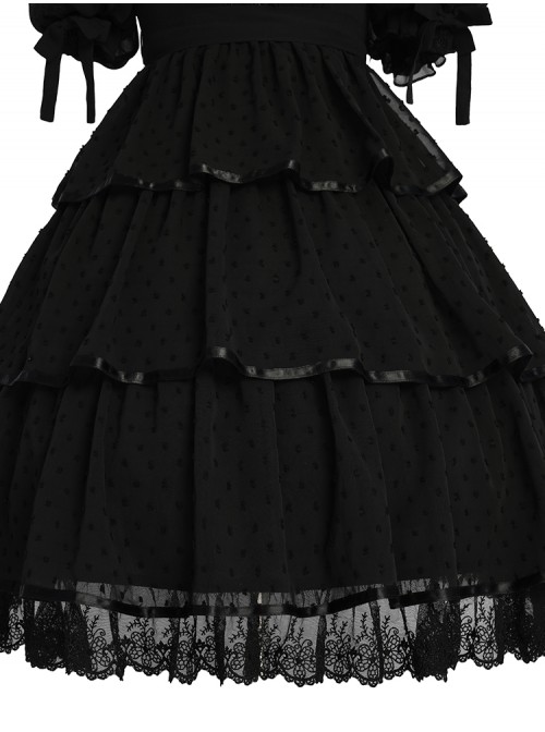 Sicily Series OP Three-section Hem Vintage Elegant Black Chiffon Classic Lolita Short Sleeve Dress