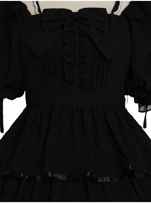 Sicily Series OP Three-section Hem Vintage Elegant Black Chiffon Classic Lolita Short Sleeve Dress