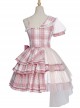 Pink Sniper Series OP Idol Singing Clothing Pink Plaid Sweet Lolita Short Sleeve Set