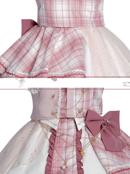 Pink Sniper Series OP Idol Singing Clothing Pink Plaid Sweet Lolita Short Sleeve Set