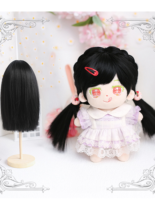 Cotton Doll 20cm Cute Doll Lolita Accessories Cute Black Straight Doll Wigs