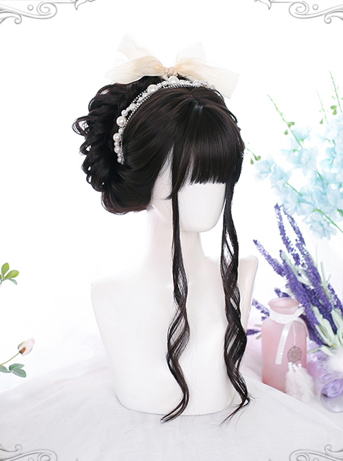 Dark Brown Long Curly Wig Classic Lolita Daily Style Wigs