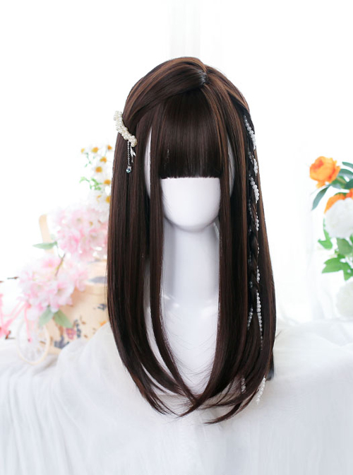 Brown Daily Style Inner Buckle Straight Wig Classic Lolita Wigs