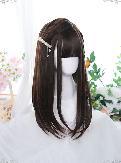 Brown Daily Style Inner Buckle Straight Wig Classic Lolita Wigs