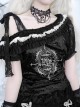 Pray Night Series Black Off-shoulder Lace-up Lace Embroidery Diamond Velvet Short Sleeve Gothic Short Top