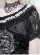 Pray Night Series Black Off-shoulder Lace-up Lace Embroidery Diamond Velvet Short Sleeve Gothic Short Top