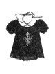 Pray Night Series Black Flocked Dark Textured Embroidery Lace Lace-up Gothic Short Sleeve Top