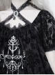 Pray Night Series Black Flocked Dark Textured Embroidery Lace Lace-up Gothic Short Sleeve Top