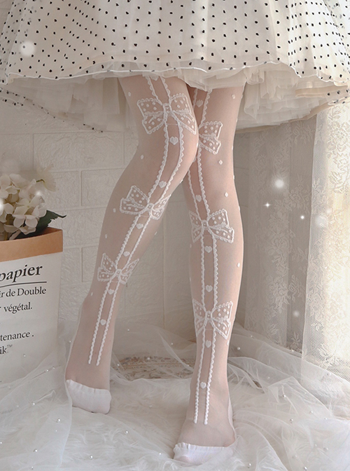 Annie's Gift Series Bowknot Pattern Summer Glass-silk Ultra-Thin Sweet Lolita Stockings