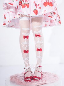 Strawberry Bow Tie Series Summer Bowknot Sweet Lolita Glass-silk Ultra-Thin Stockings