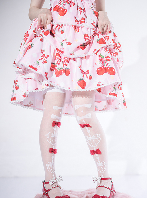 Strawberry Bow Tie Series Summer Bowknot Sweet Lolita Glass-silk Ultra-Thin Stockings