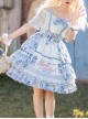 Alice Bunny Series SK Cute Printing Navy Style Sweet Lolita Light Blue Back Straps Skirt