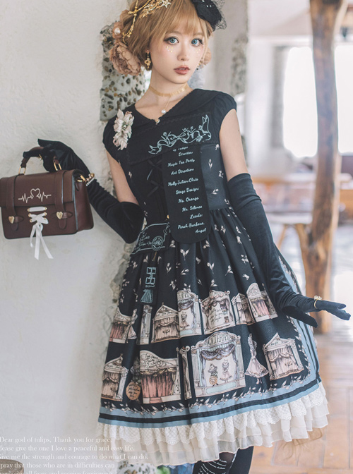 Box Theater Series OP Printing Embroidery Normal Waist Doll Collar Classic Lolita Dress