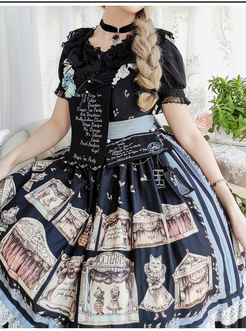 Box Theater Series JSK Printing Embroidery Normal Waist Classic Lolita Sling Dress