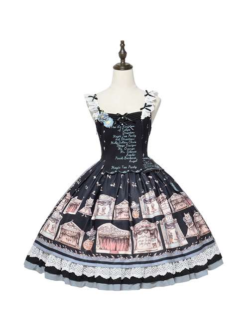 Box Theater Series JSK Printing Embroidery Normal Waist Classic Lolita Sling Dress