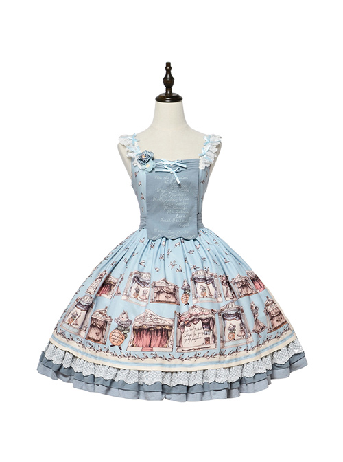 Box Theater Series JSK Printing Embroidery Normal Waist Classic Lolita Sling Dress