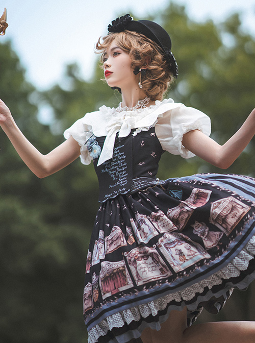 Box Theater Series JSK Printing Embroidery Normal Waist Classic Lolita Sling Dress