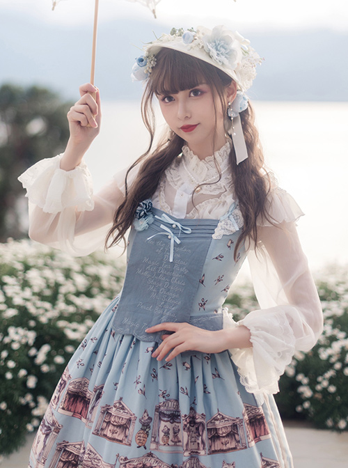 Box Theater Series JSK Printing Embroidery Normal Waist Classic Lolita Sling Dress