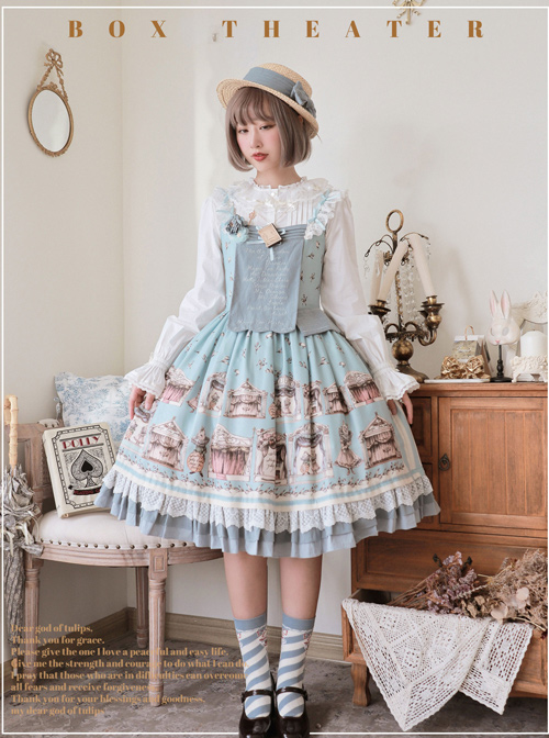 Box Theater Series JSK Printing Embroidery Normal Waist Classic Lolita Sling Dress