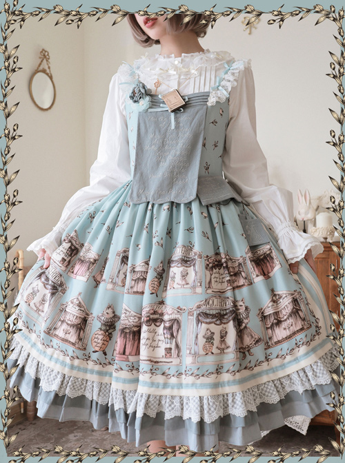 Box Theater Series JSK Printing Embroidery Normal Waist Classic Lolita Sling Dress