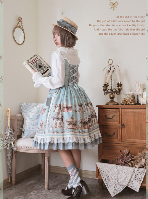 Box Theater Series JSK Printing Embroidery Normal Waist Classic Lolita Sling Dress