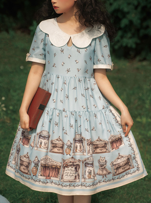 Box Theater Series OP Classical Embroidery A-line Hem Classic Lolita Short Sleeve Dress