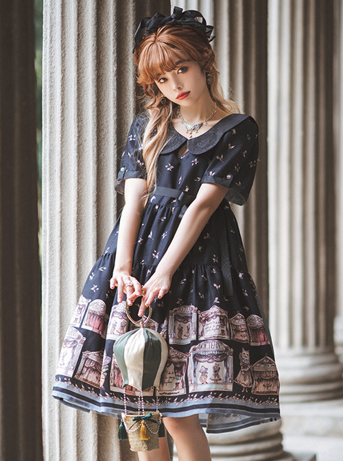 Box Theater Series OP Classical Embroidery A-line Hem Classic Lolita Short Sleeve Dress