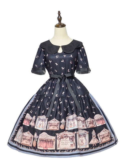 Box Theater Series OP Classical Embroidery A-line Hem Classic Lolita Short Sleeve Dress