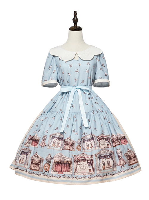 Box Theater Series OP Classical Embroidery A-line Hem Classic Lolita Short Sleeve Dress