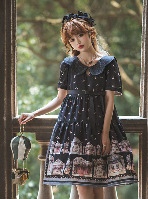 Box Theater Series OP Classical Embroidery A-line Hem Classic Lolita Short Sleeve Dress