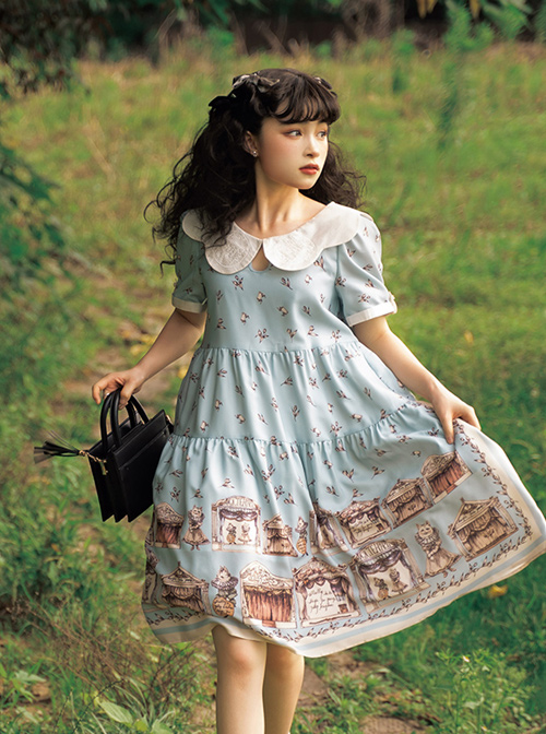 Box Theater Series OP Classical Embroidery A-line Hem Classic Lolita Short Sleeve Dress