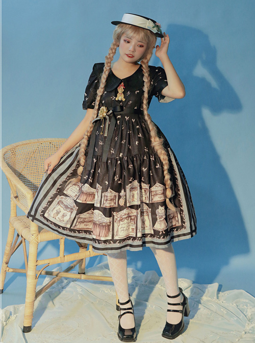 Box Theater Series OP Classical Embroidery A-line Hem Classic Lolita Short Sleeve Dress