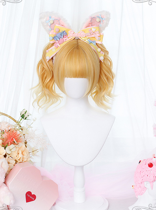 Orange Gold Short Wig Sweet Lolita Wigs With Curly Double Ponytail Clips