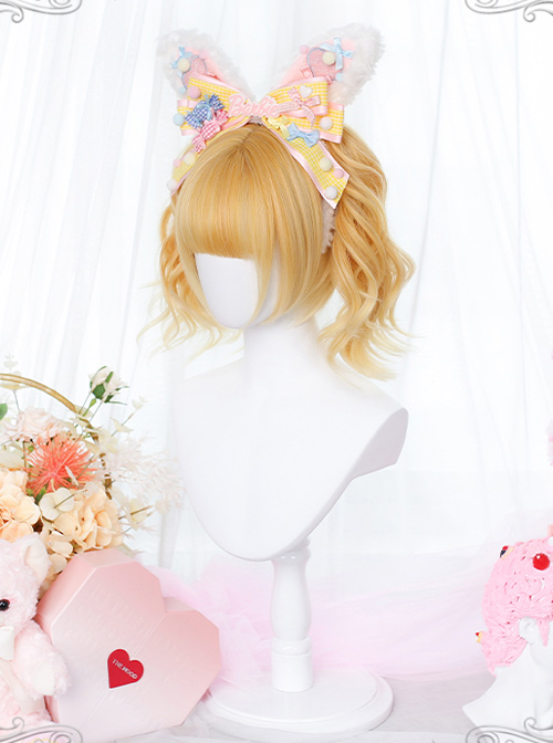 Orange Gold Short Wig Sweet Lolita Wigs With Curly Double Ponytail Clips