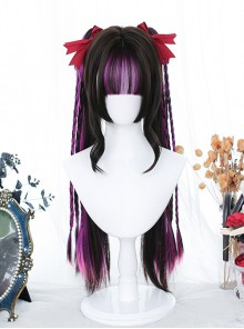 Highlighted Purple Wig Gothic Lolita Wigs With Straight Double Ponytail Clips